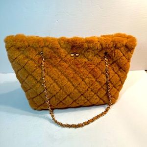 NWOT Tan/Brown Faux Fur Purse W/Chain Straps